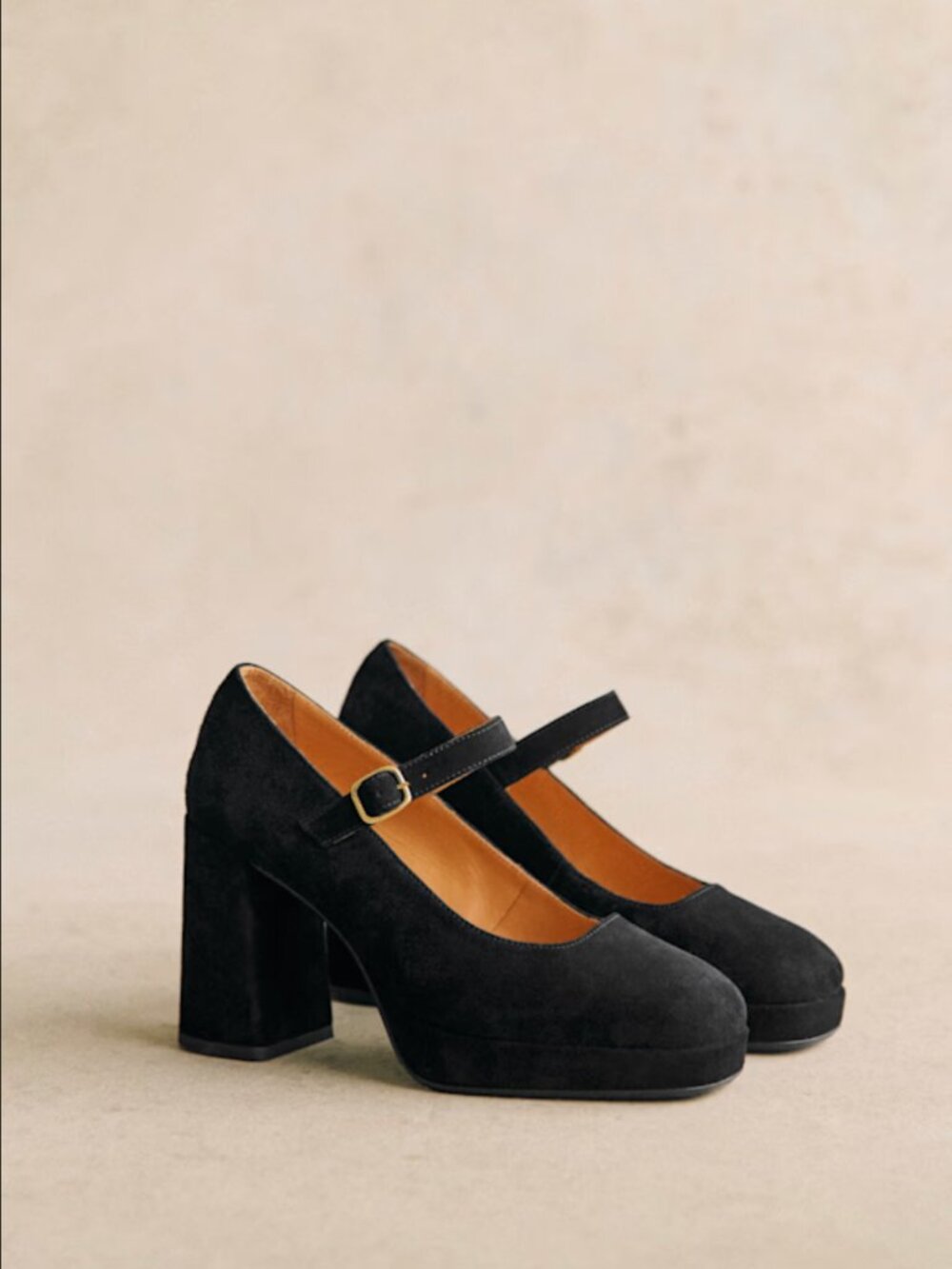 Sézane Georgia High Mary Jane Heels in Black Suede Size 38/US 7